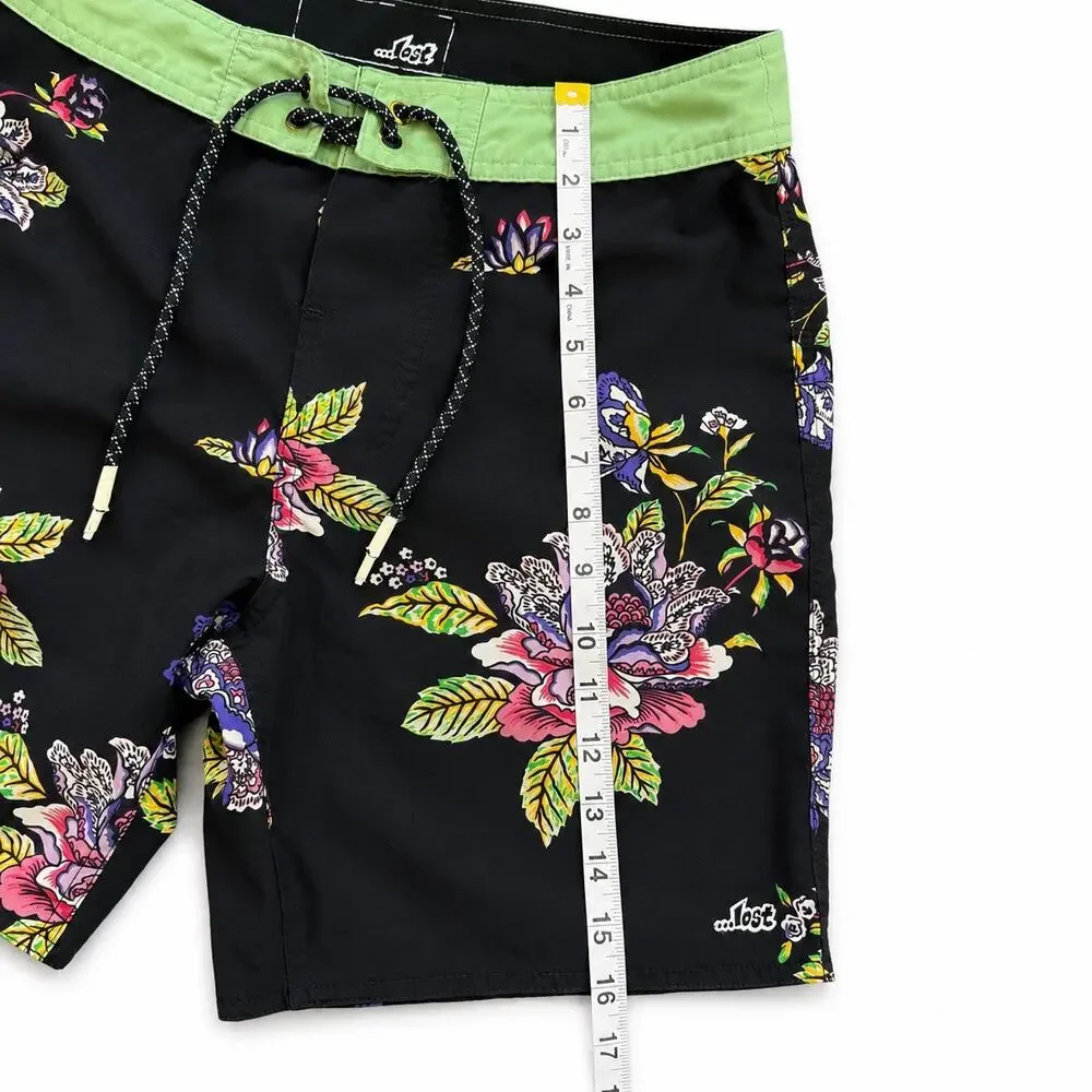 Lost Bside Boardshorts Black Floral Surf Swim Trunks Men’s Size 30